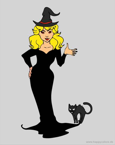Colored version: Witch with a cat