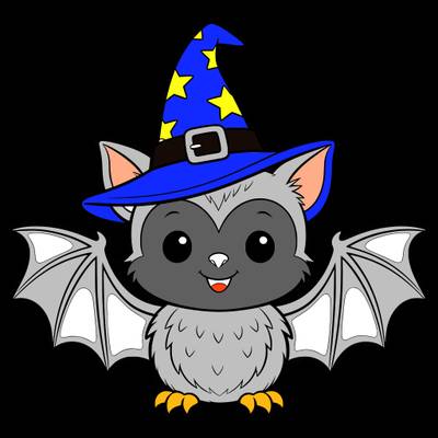 Colored version: Cute bat wearing a witch hat