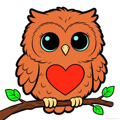 Versão colorida: Coruja kawaii no galho para colorir