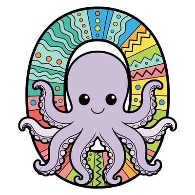 Colored version: Cute octopus in a big letter O