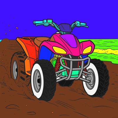 Versione colorata: Quad in corsa sulla spiaggia