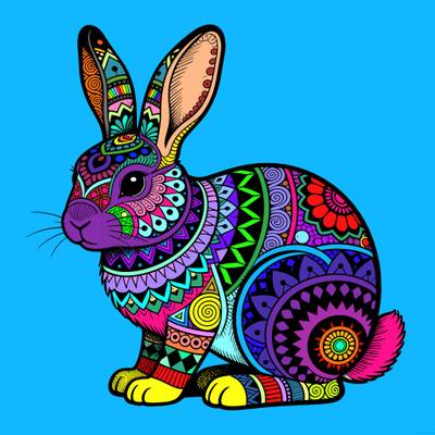 Wersja pokolorowana: Królik z wzorami zentangle