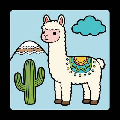 Colored version: Simple alpaca by a cactus