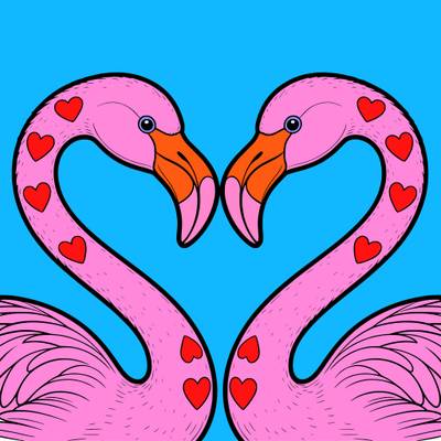 Colored version: Flamingo pair with hearts