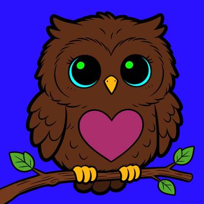 Versão colorida: Coruja kawaii no galho para colorir