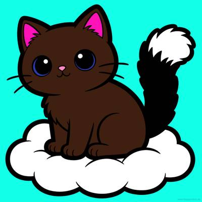 Farvelagt version: Kawaii-kat på en sky