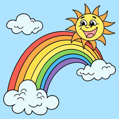 Versione colorata: Arcobaleno con sole sorridente e nuvole