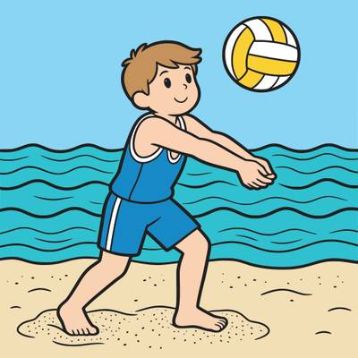 Versão colorida: Menino jogando vôlei de praia