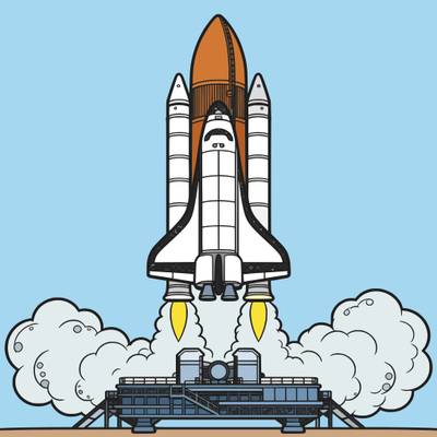 Ingekleurde versie: Gedetailleerde raketlancering vanaf platform