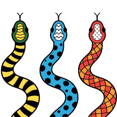 Colored version: Three snakes with unique patterns