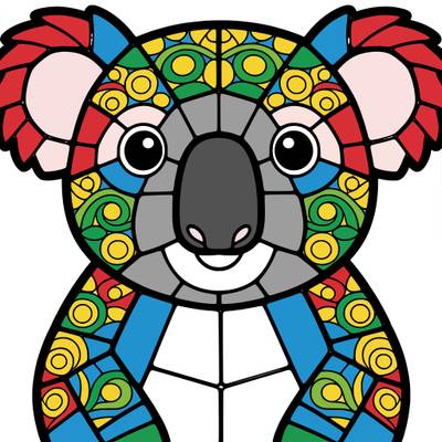 Colored version: Stained glass koala mosaic