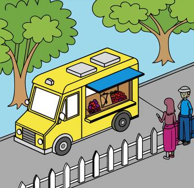 Versão colorida: Food truck visto de cima ao ar livre
