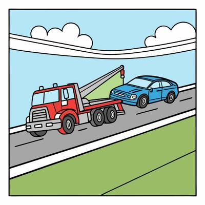 Versão colorida: Guincho rebocando carro na rodovia