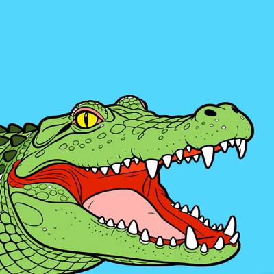 Colored version: Detailed close-up of crocodile teeth