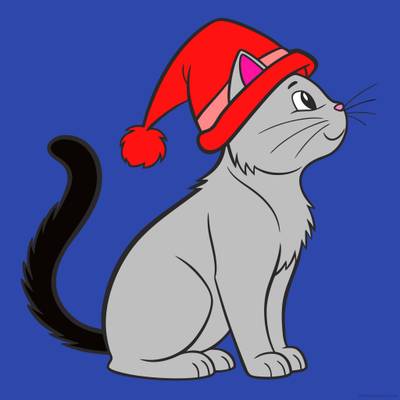 Farvelagt version: Enkel kat med nissehue