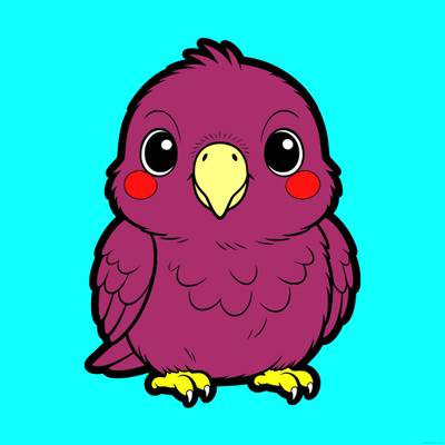 Colored version: Cute baby parrot front portrait