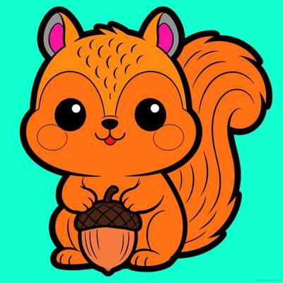 Versão colorida: Esquilo kawaii com bolota para colorir