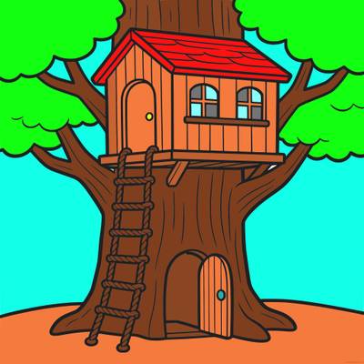 Versione colorata: Casa sull’albero con scala di corda