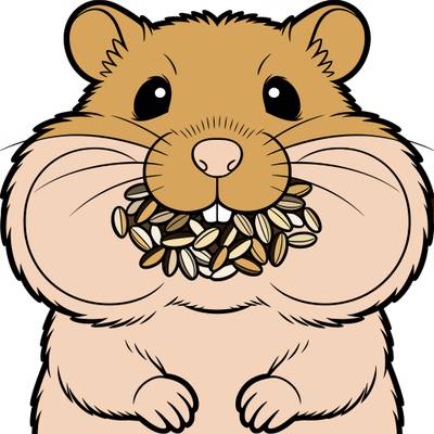 Colored version: Cute hamster with cheeks full of seeds