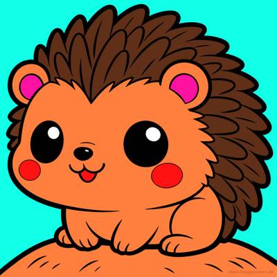 Versão colorida: Ouriço kawaii na colina