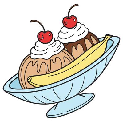 Versione colorata: Banana split semplice con ciliegie