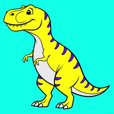Colored version: Cute cartoon Tyrannosaurus rex