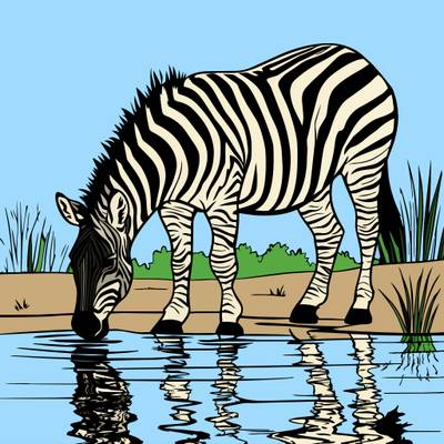 Färglagd version: Zebra vid vattnet