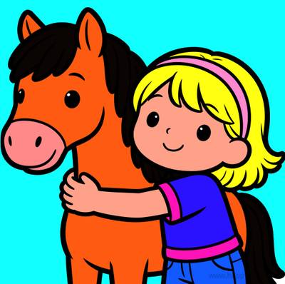 Colored version: Close-up of girl hugging horse