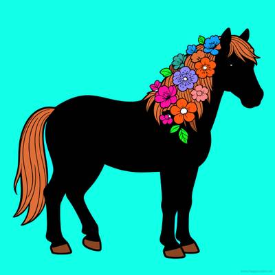 Colored version: Standing horse with floral mane