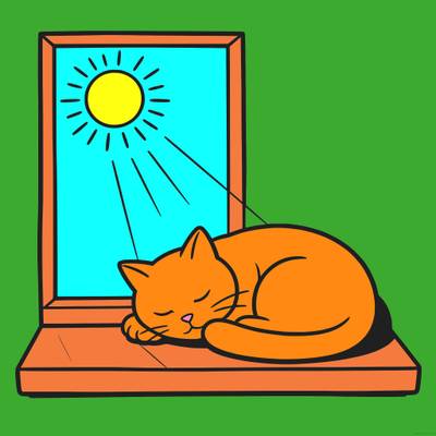Versione colorata: Gatto che dorme sul davanzale al sole