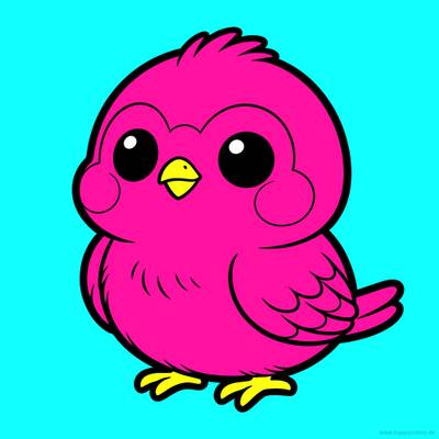 Wersja pokolorowana: Ptaszek kawaii z dużymi oczami